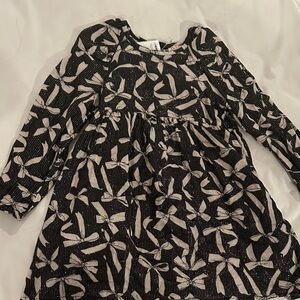 Cat & Jack Black and Cream Bow Pattern Dress